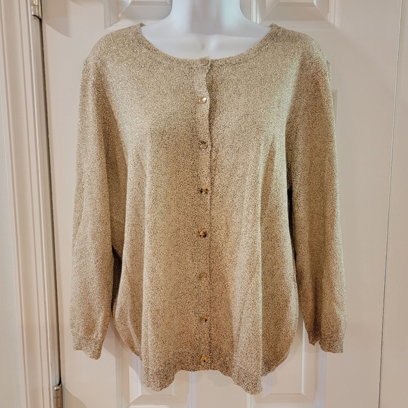 Ann Taylor Sweaters - Ann Taylor Gold Sparkle Cardigan XXL Silk Cotton Blend NWT